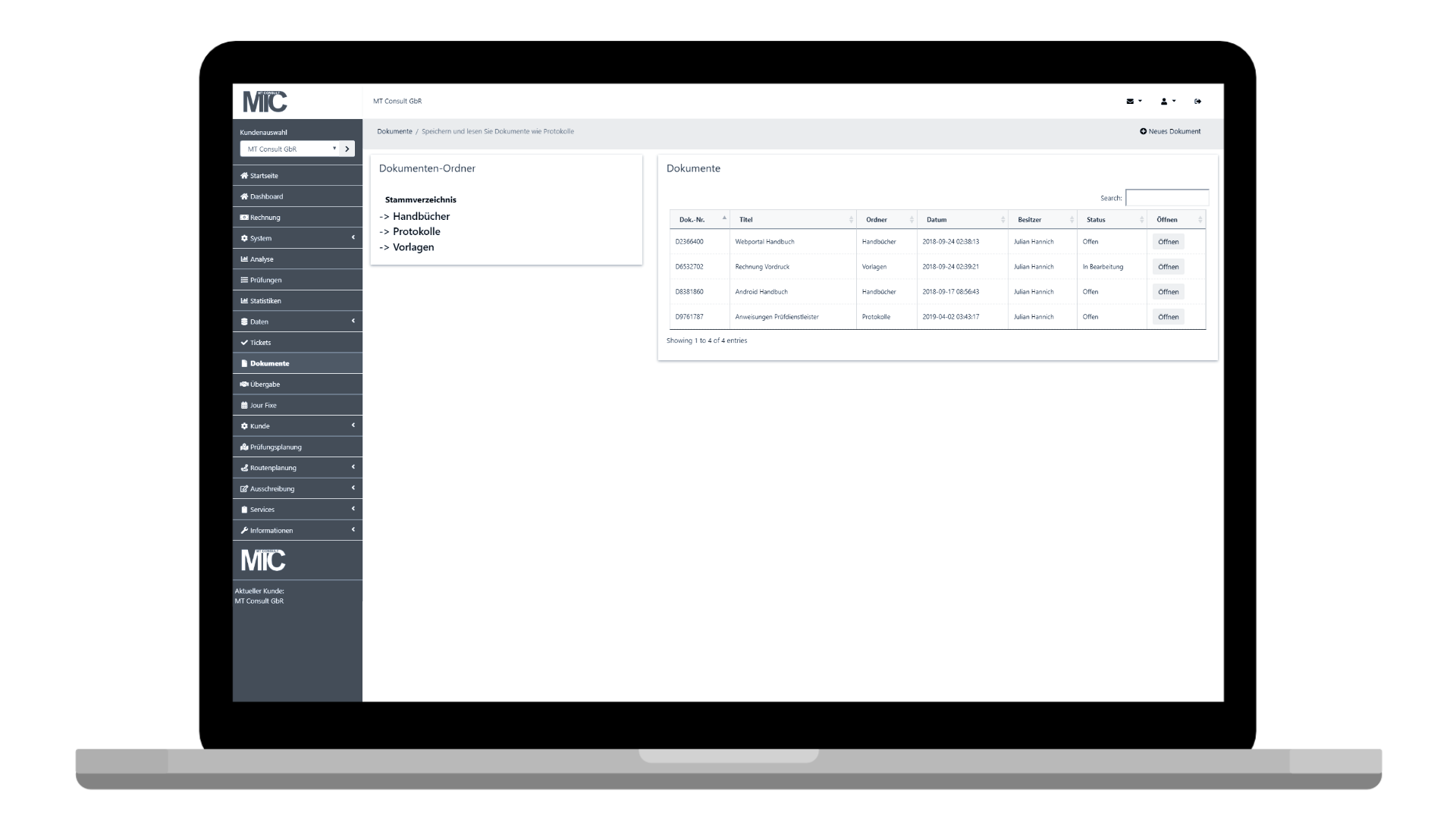Screenshot der Dokumentenverwaltung als Software-Komponente von iQTrust