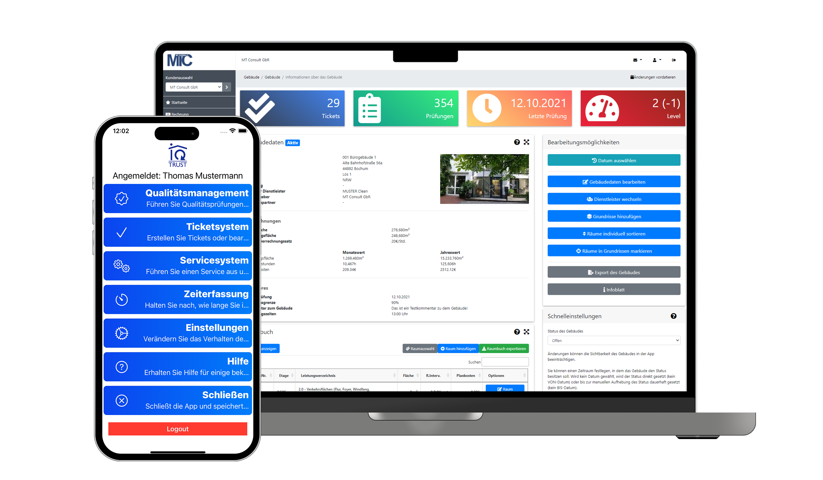 iQTrust im Webportal und in der App.