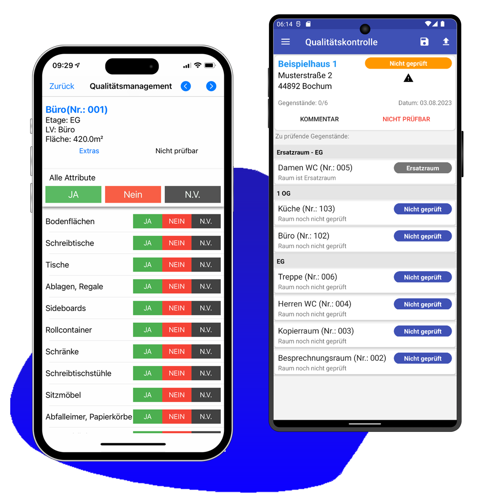 Screenshots der Android- und iOS-App im Qualitätsmanagement