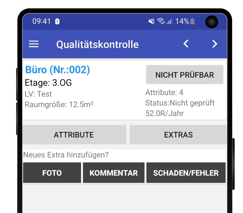 Screenshot der Qualitätskontrolle in der Android-App